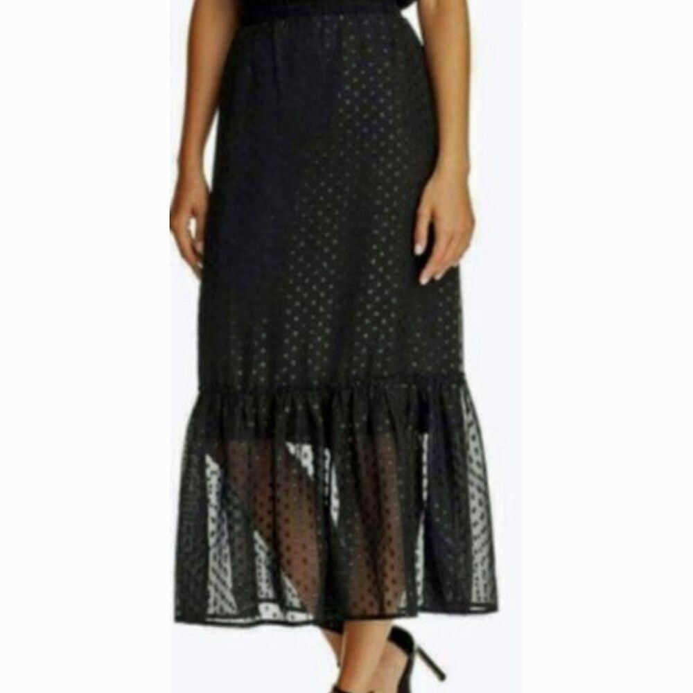 Beltaine Black Chiffon Tiered Ruffle Midi Skirt - Size Small NWT